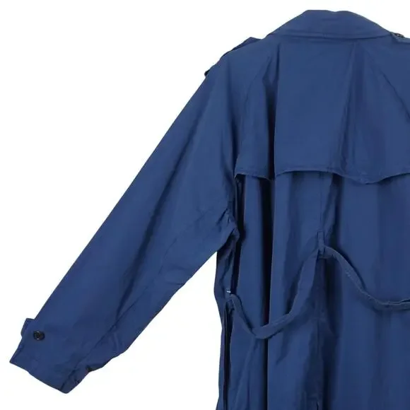 LAUREN RALPH LAUREN Women Trench Coat 18 Blue Cotton Belted Double Breasted - Picture 8 of 11